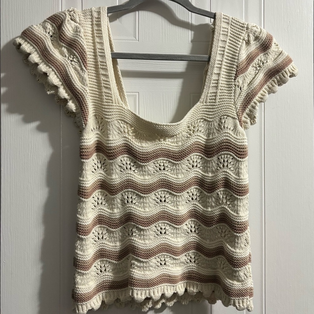 Jessica Simpson Cream and Brown Knit Top